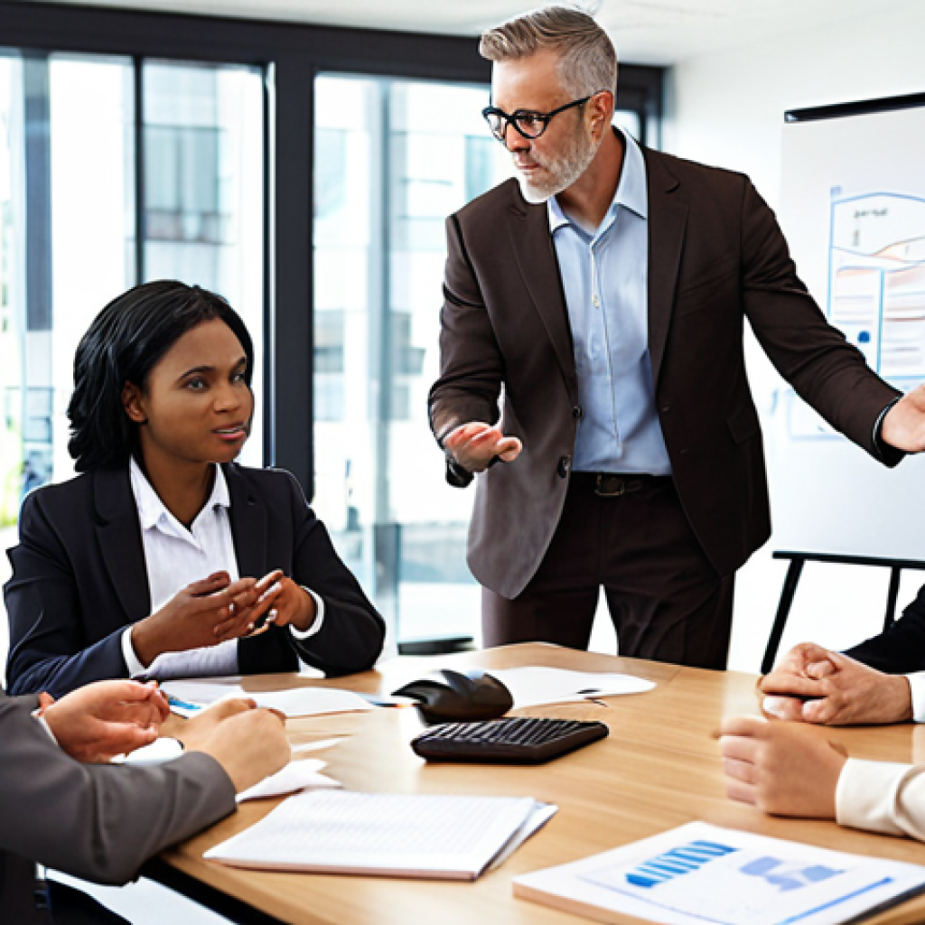 **Image:** A diverse group of business professionals actively participating in a workshop led by a confident business coach. The scene should convey learning, interaction, and professional development. Focus on modern office setting, use natural lighting.