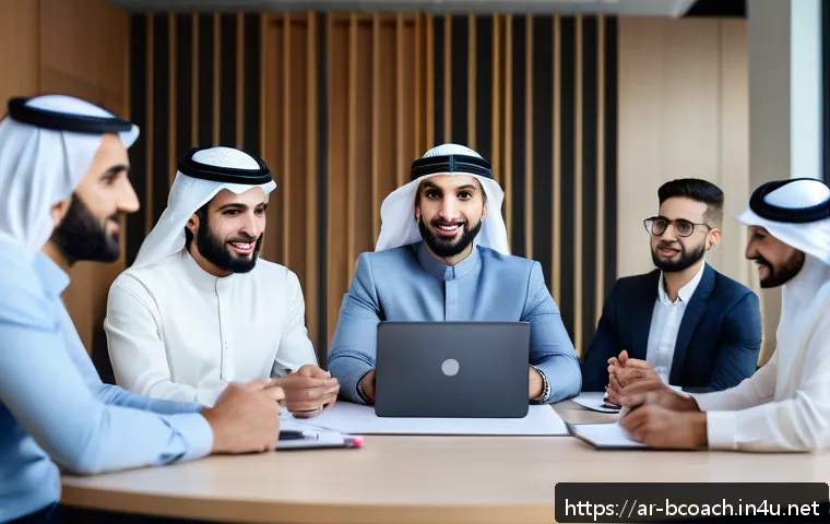 비즈니스 코칭 성공 비결 - A diverse group of professional Arab businesspeople engaged in a dynamic leadership workshop in a mo...