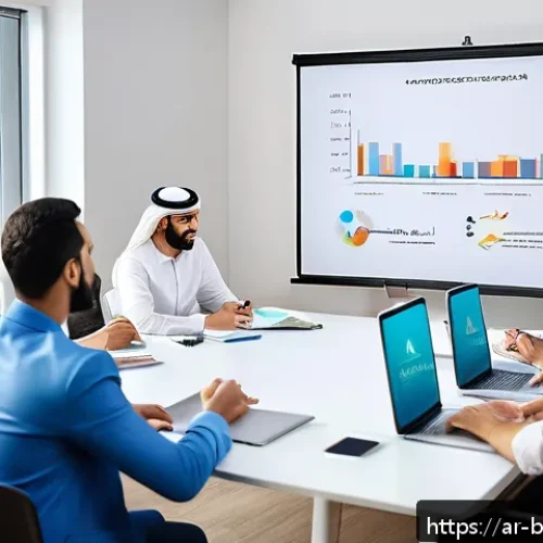 Home 17 비즈니스 코칭 워크샵 운영 가이드 - A professional business workshop scene in a modern conference room filled with diverse Arabic-speaki...